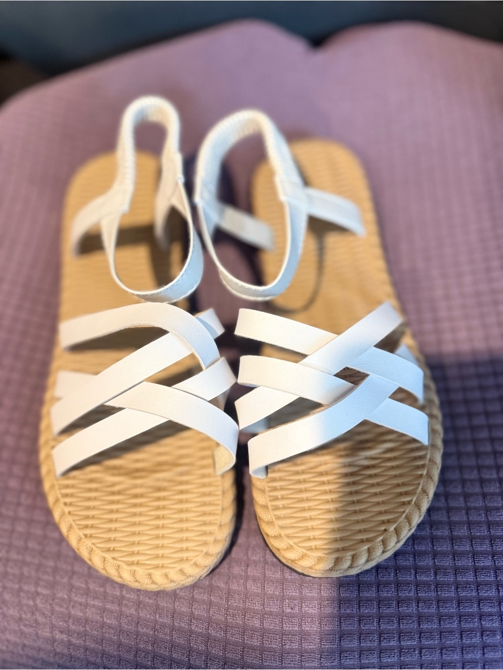 SHEIN White Strappy Woven Sole Sandals